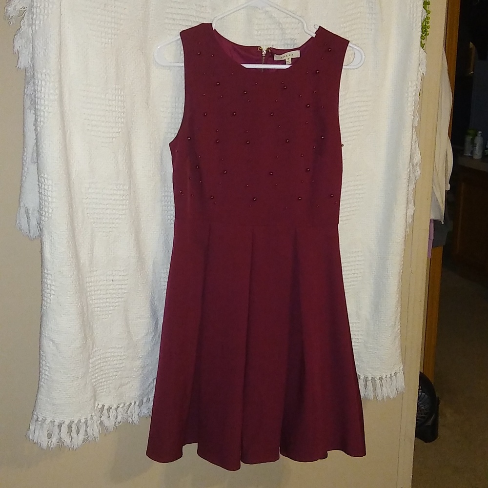 Burgundy pearl embellished dress